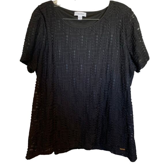 Calvin Klein textured semi-sheer blouse black XXL - Picture 1 of 7